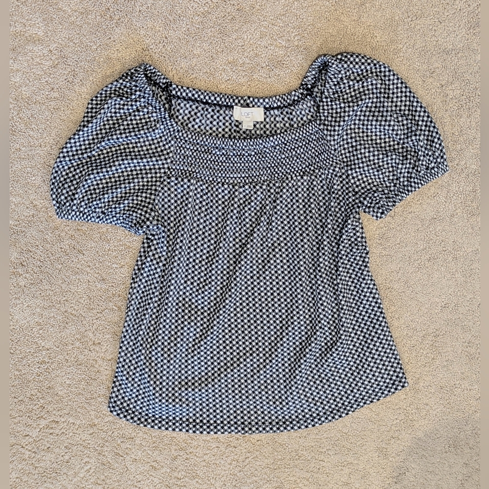 LOFT Black and White Checkered Blouse